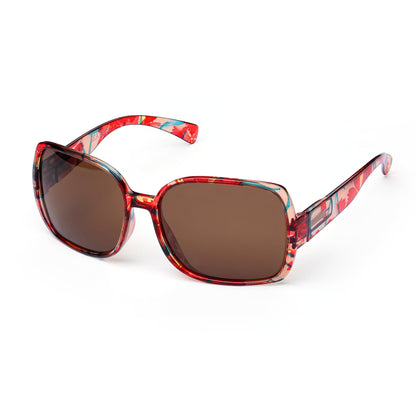 Leafael Polarized Oversized Sunglasses for Women, Red Floral Square Frame, UV400 Protection Shades, Trendy Retro Designer Style