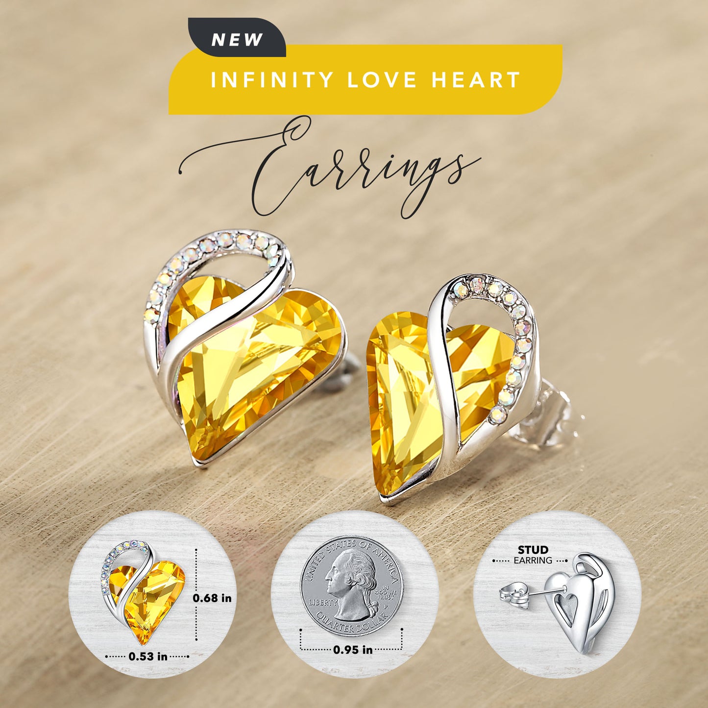 Leafael Infinity Love Heart Stud Earrings with Birthstone Crystal Women's Gifts, Silver-tone