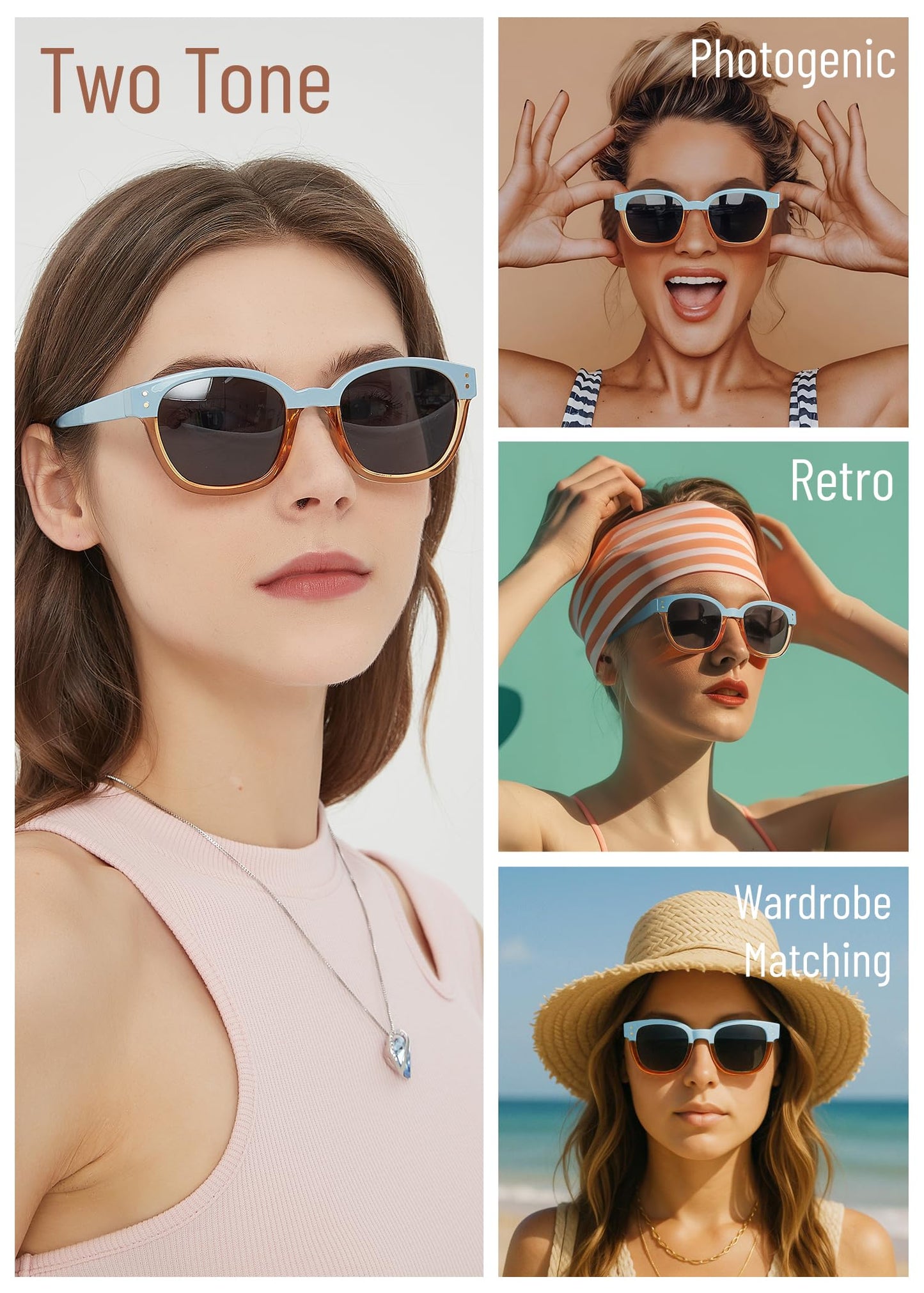 Leafael Polarized Sunglasses Women's Trendy Two Tone Design, UV400 100% Protection, Retro Square Frame, Lifestyle & Active