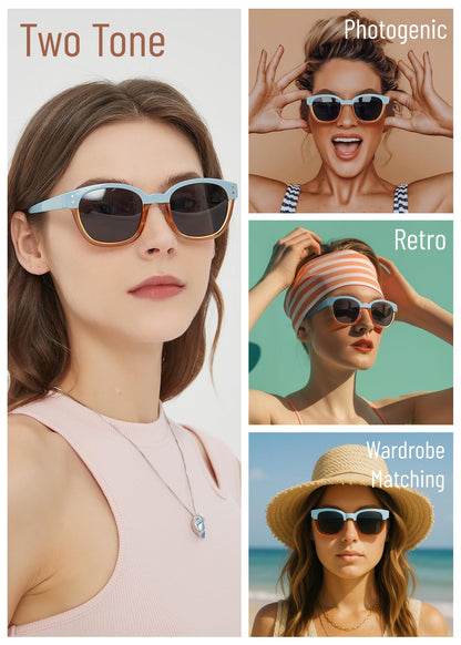 Leafael Polarized Sunglasses Women's Trendy Two Tone Design, UV400 100% Protection, Retro Square Frame, Lifestyle & Active