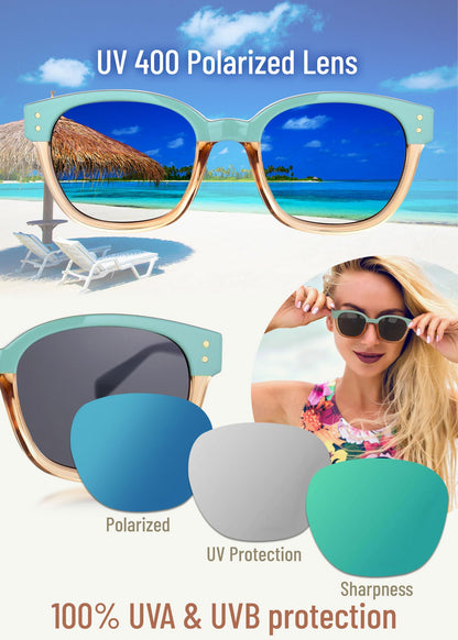 Leafael Polarized Sunglasses Women's Trendy Two Tone Design, UV400 100% Protection, Retro Square Frame, Lifestyle & Active