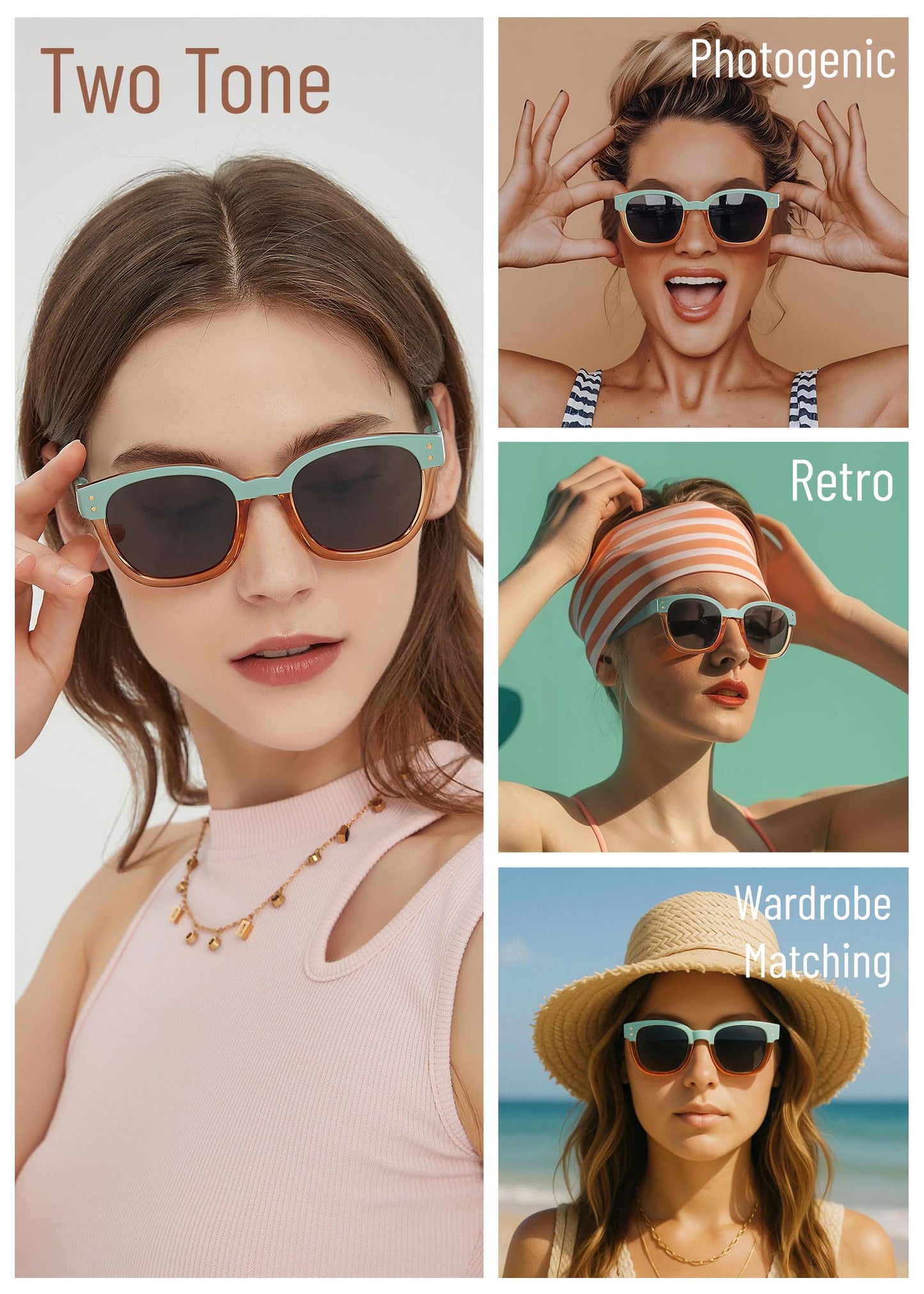 Leafael Polarized Sunglasses Women's Trendy Two Tone Design, UV400 100% Protection, Retro Square Frame, Lifestyle & Active