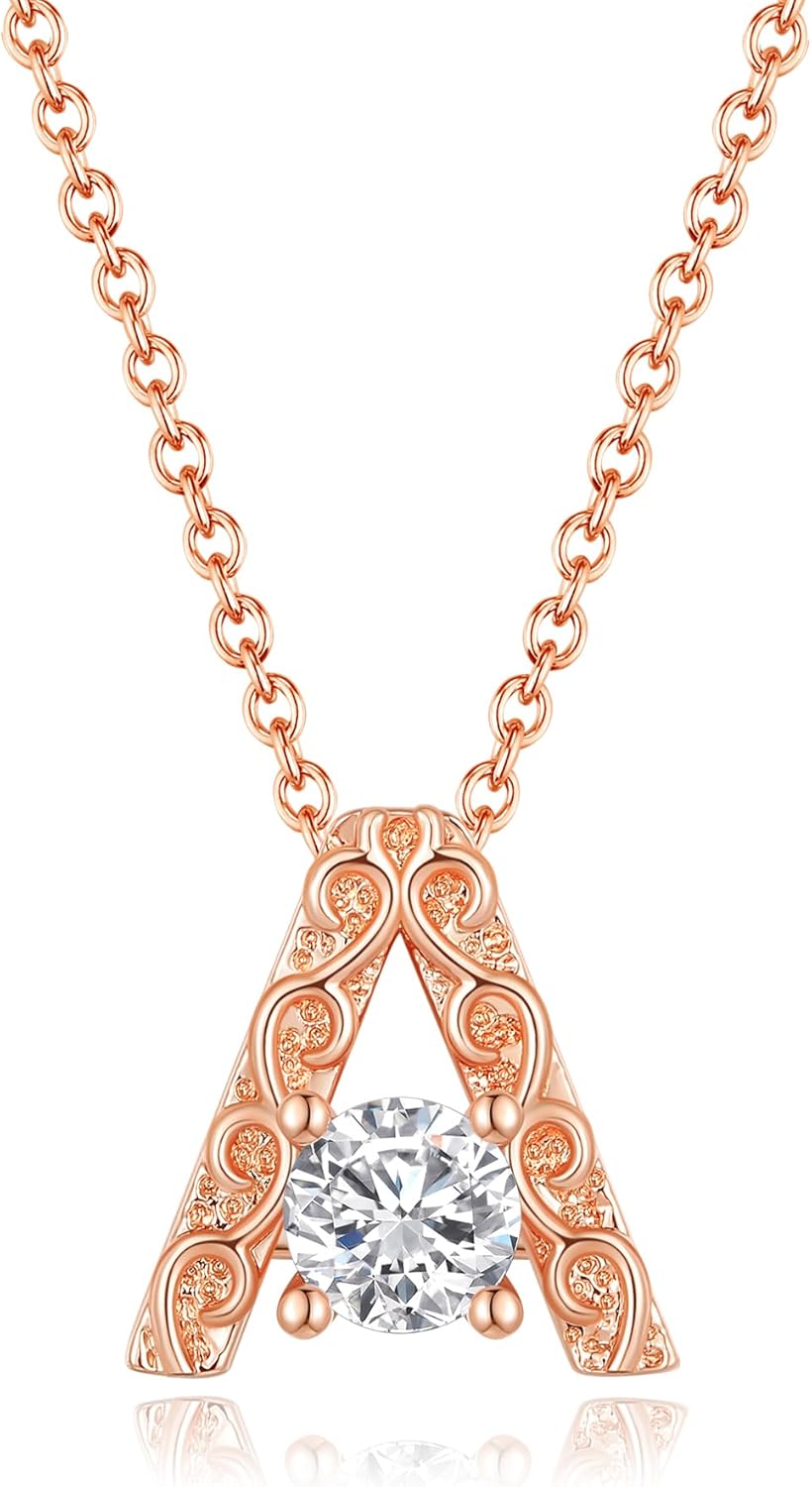 Leafael Initial Letter Necklaces for Women – Personalized 18K Rose Gold Plated Pendant Jewelry with Sterling Silver Chain, Monogram Gift A-Z, 16"+2" Choker