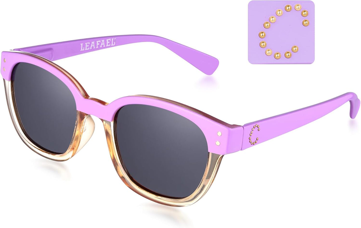 Leafael Personalized Initials Sunglasses for Women, Trendy Two Tone Purple Square Frame, Polarized UV400 Lens, Casual & Sport