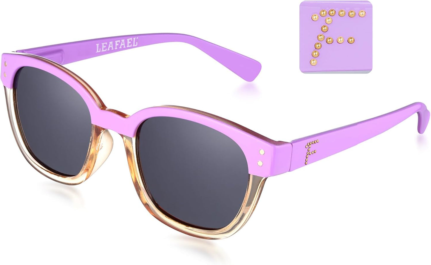 Leafael Personalized Initials Sunglasses for Women, Trendy Two Tone Purple Square Frame, Polarized UV400 Lens, Casual & Sport