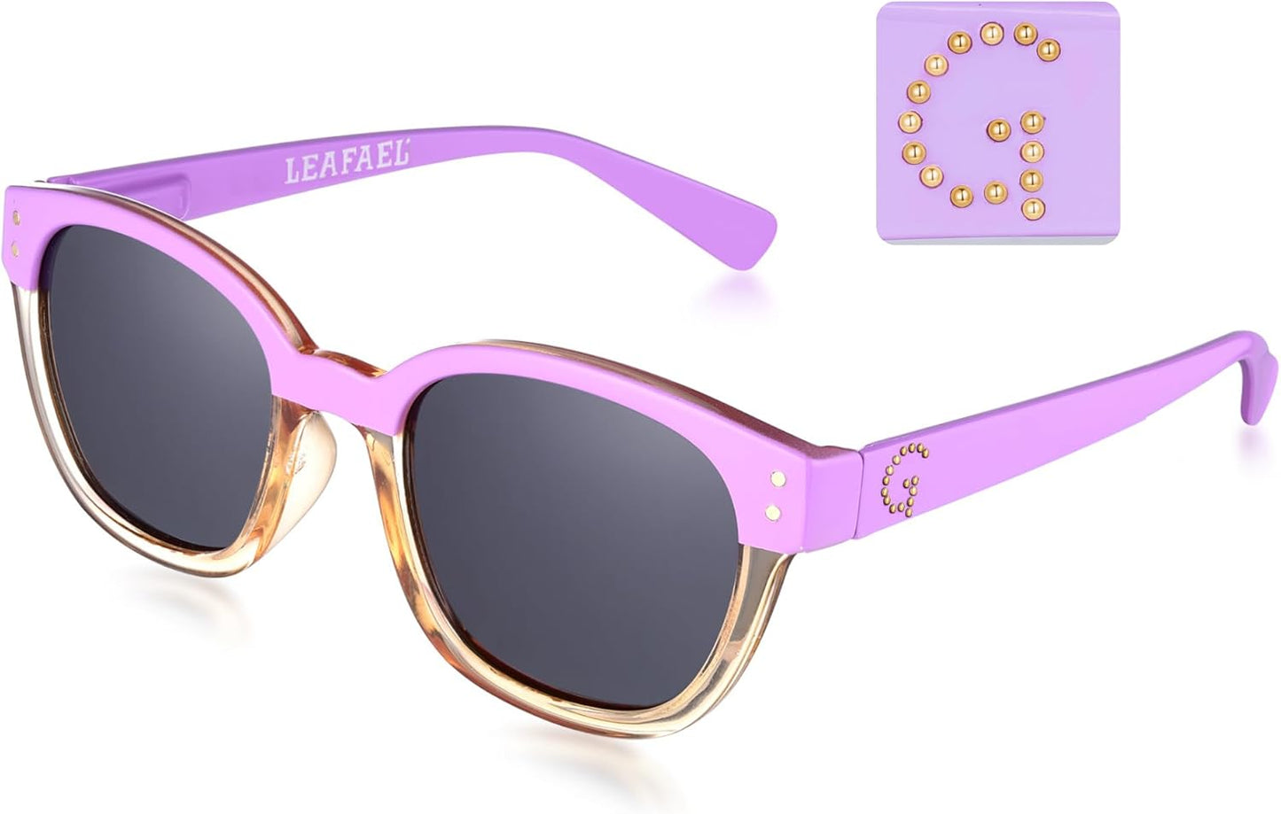 Leafael Personalized Initials Sunglasses for Women, Trendy Two Tone Purple Square Frame, Polarized UV400 Lens, Casual & Sport