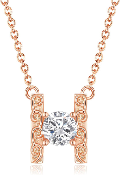 Leafael Initial Letter Necklaces for Women – Personalized 18K Rose Gold Plated Pendant Jewelry with Sterling Silver Chain, Monogram Gift A-Z, 16"+2" Choker