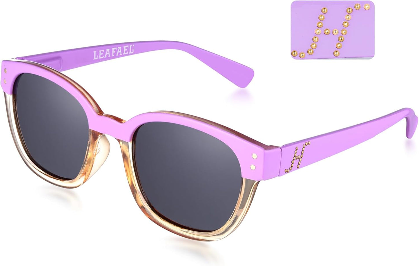 Leafael Personalized Initials Sunglasses for Women, Trendy Two Tone Purple Square Frame, Polarized UV400 Lens, Casual & Sport