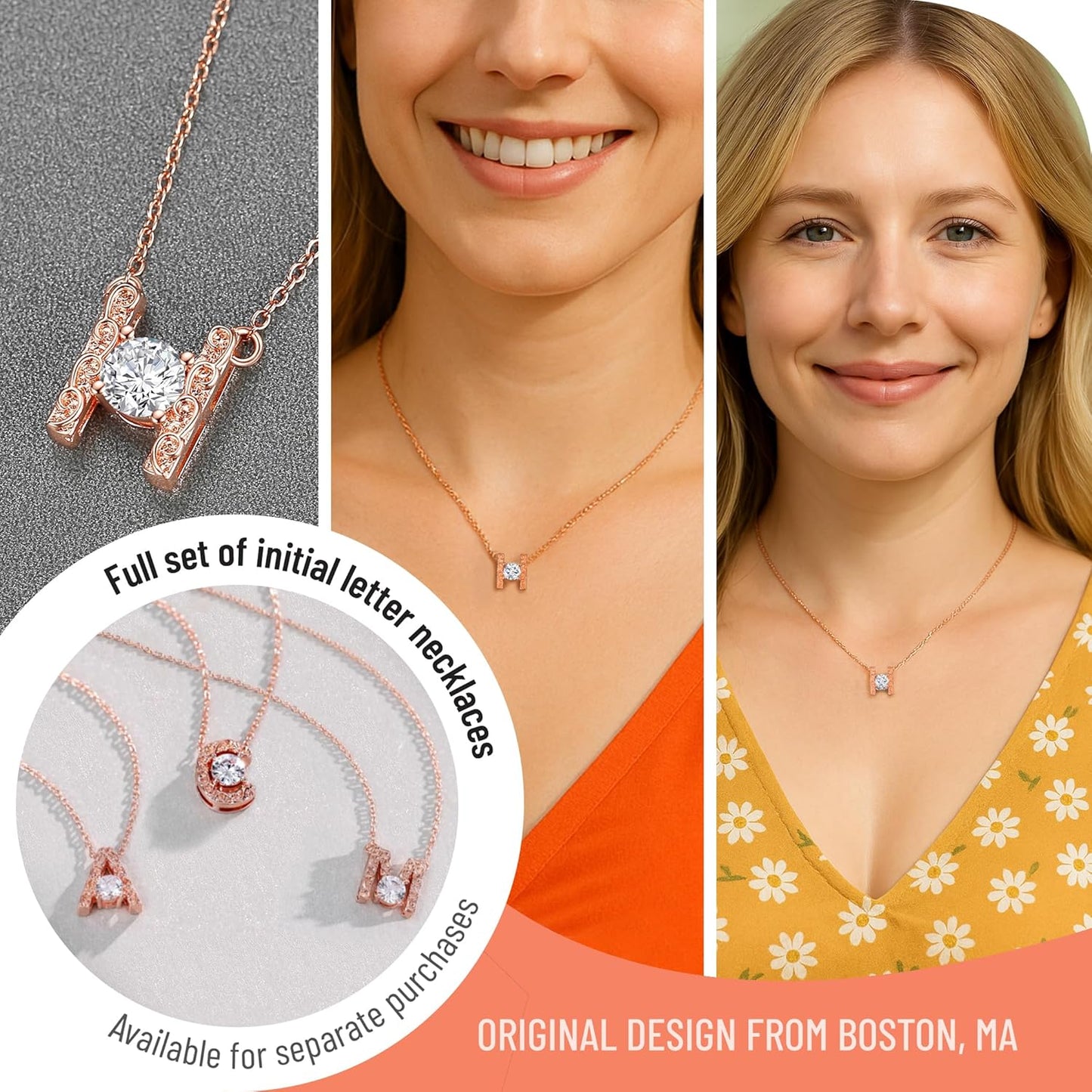 Leafael Initial Letter Necklaces for Women – Personalized 18K Rose Gold Plated Pendant Jewelry with Sterling Silver Chain, Monogram Gift A-Z, 16"+2" Choker