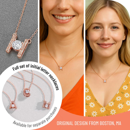 Leafael Initial Letter Necklaces for Women – Personalized 18K Rose Gold Plated Pendant Jewelry with Sterling Silver Chain, Monogram Gift A-Z, 16"+2" Choker
