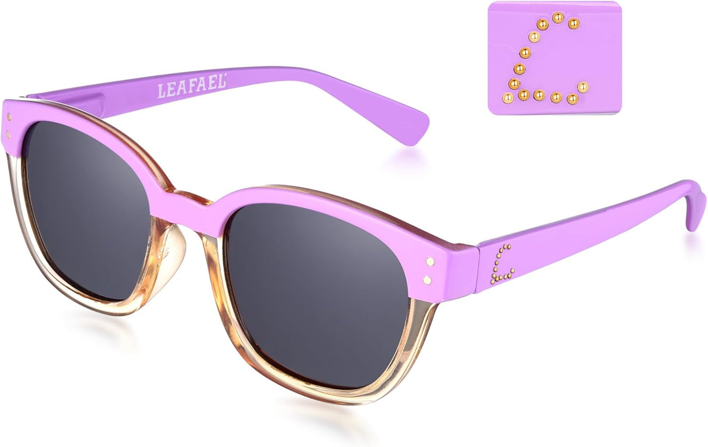 Leafael Personalized Initials Sunglasses for Women, Trendy Two Tone Purple Square Frame, Polarized UV400 Lens, Casual & Sport