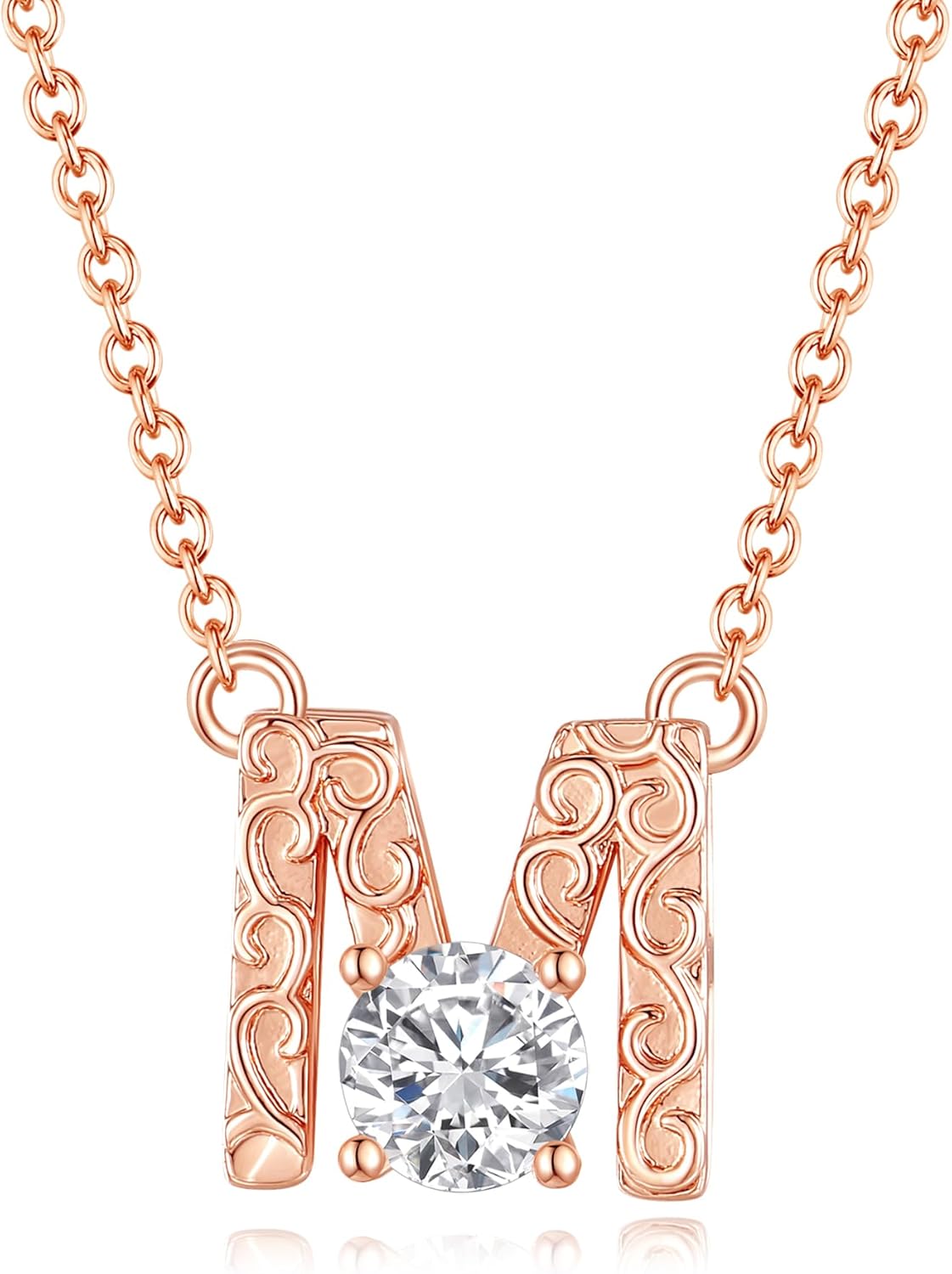 Leafael Initial Letter Necklaces for Women – Personalized 18K Rose Gold Plated Pendant Jewelry with Sterling Silver Chain, Monogram Gift A-Z, 16"+2" Choker