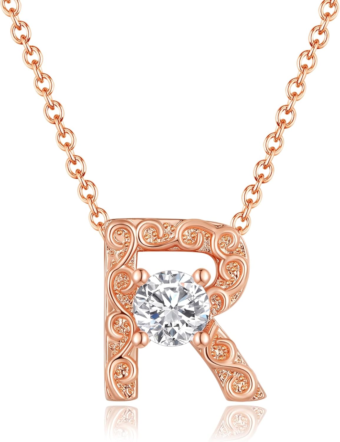 Leafael Initial Letter Necklaces for Women – Personalized 18K Rose Gold Plated Pendant Jewelry with Sterling Silver Chain, Monogram Gift A-Z, 16"+2" Choker