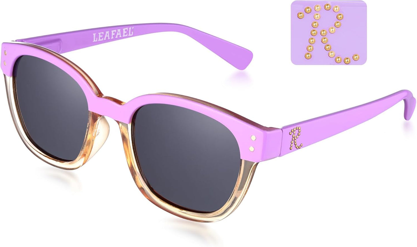 Leafael Personalized Initials Sunglasses for Women, Trendy Two Tone Purple Square Frame, Polarized UV400 Lens, Casual & Sport