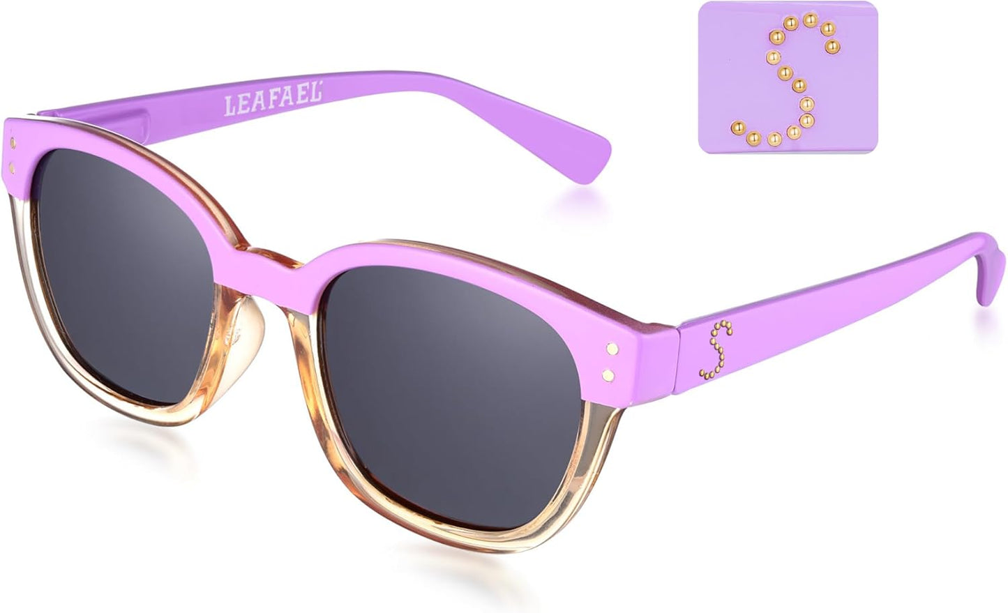 Leafael Personalized Initials Sunglasses for Women, Trendy Two Tone Purple Square Frame, Polarized UV400 Lens, Casual & Sport