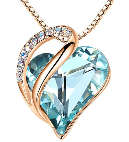 Leafael 18K Rose Gold Plated Love Heart Pendant Necklace with Healing Stone Crystal Jewelry Gifts for Women, 18"+2"
