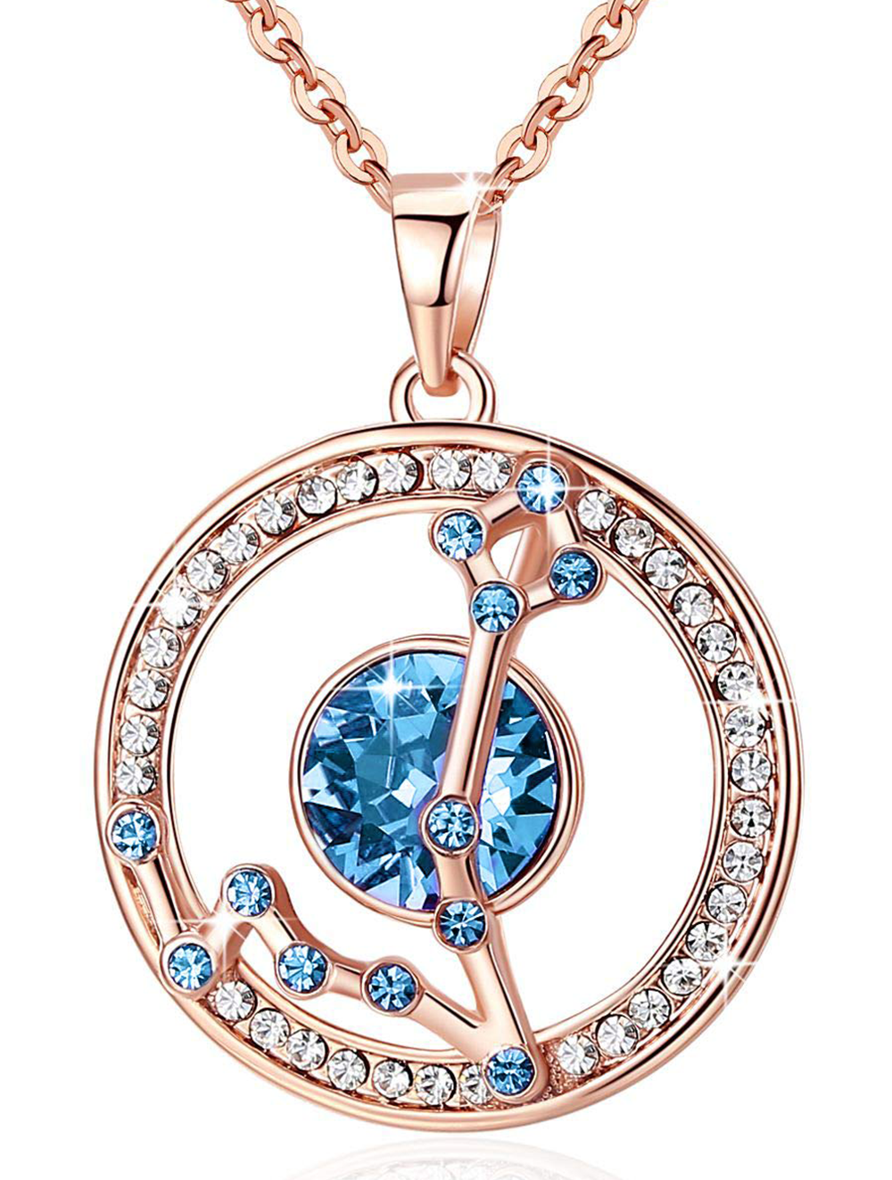 Leafael "Superstar Zodiac Constellation Pendant Necklace Made with Premium Crystal Horoscope Jewelry, Gold or Rose Gold Plated, 18"+ 2"