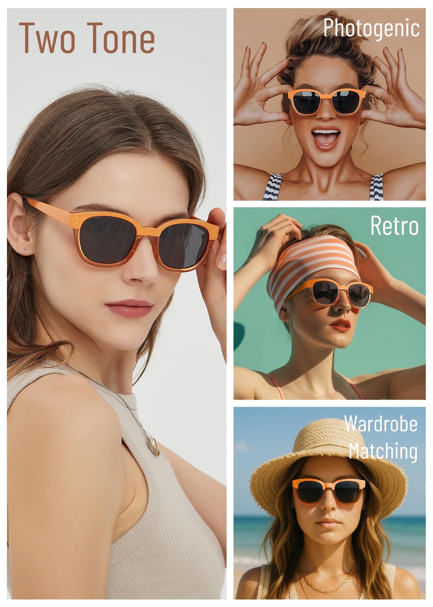 Leafael Polarized Sunglasses Women's Trendy Two Tone Design, UV400 100% Protection, Retro Square Frame, Lifestyle & Active