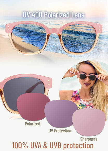 Leafael Polarized Sunglasses Women's Trendy Two Tone Design, UV400 100% Protection, Retro Square Frame, Lifestyle & Active
