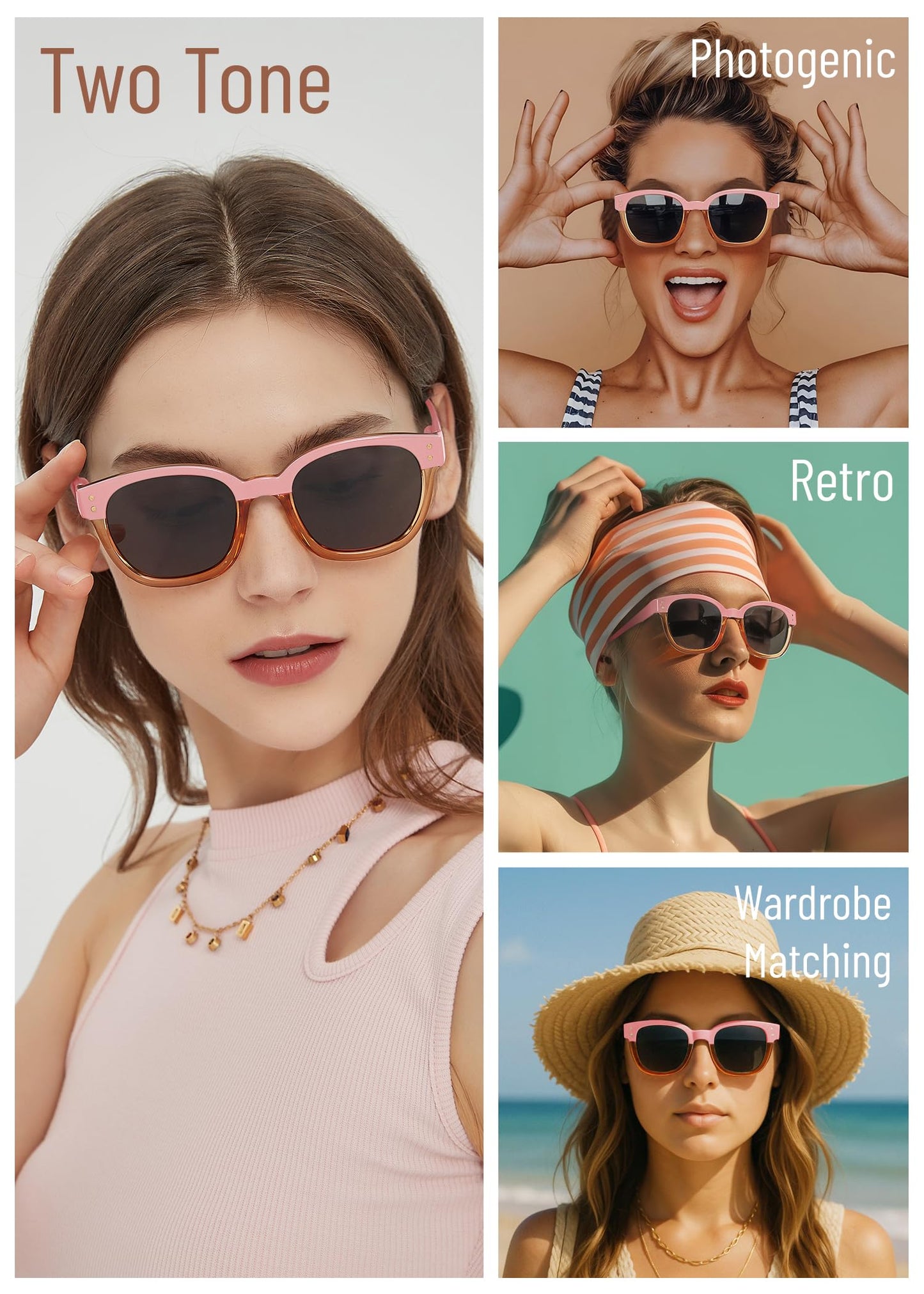 Leafael Polarized Sunglasses Women's Trendy Two Tone Design, UV400 100% Protection, Retro Square Frame, Lifestyle & Active