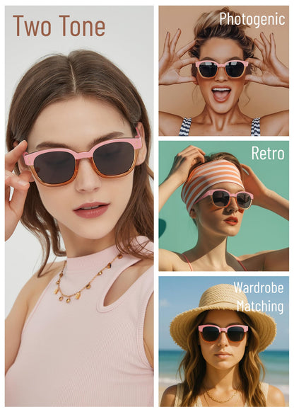 Leafael Polarized Sunglasses Women's Trendy Two Tone Design, UV400 100% Protection, Retro Square Frame, Lifestyle & Active