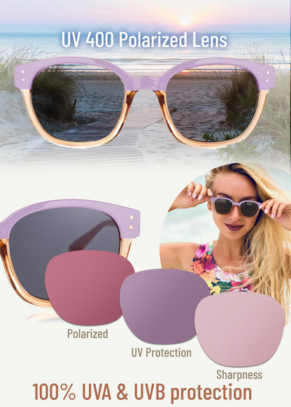 Leafael Polarized Sunglasses Women's Trendy Two Tone Design, UV400 100% Protection, Retro Square Frame, Lifestyle & Active