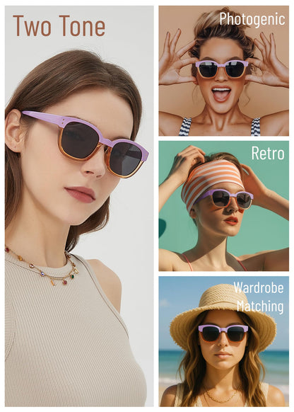 Leafael Polarized Sunglasses Women's Trendy Two Tone Design, UV400 100% Protection, Retro Square Frame, Lifestyle & Active