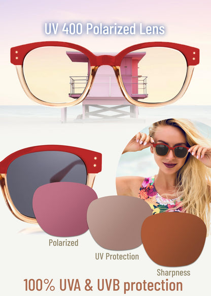 Leafael Polarized Sunglasses Women's Trendy Two Tone Design, UV400 100% Protection, Retro Square Frame, Lifestyle & Active