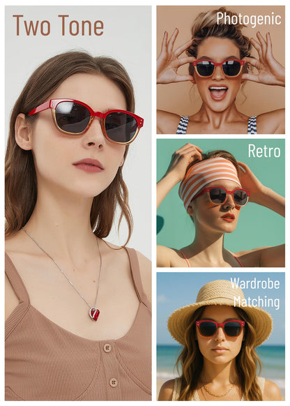 Leafael Polarized Sunglasses Women's Trendy Two Tone Design, UV400 100% Protection, Retro Square Frame, Lifestyle & Active