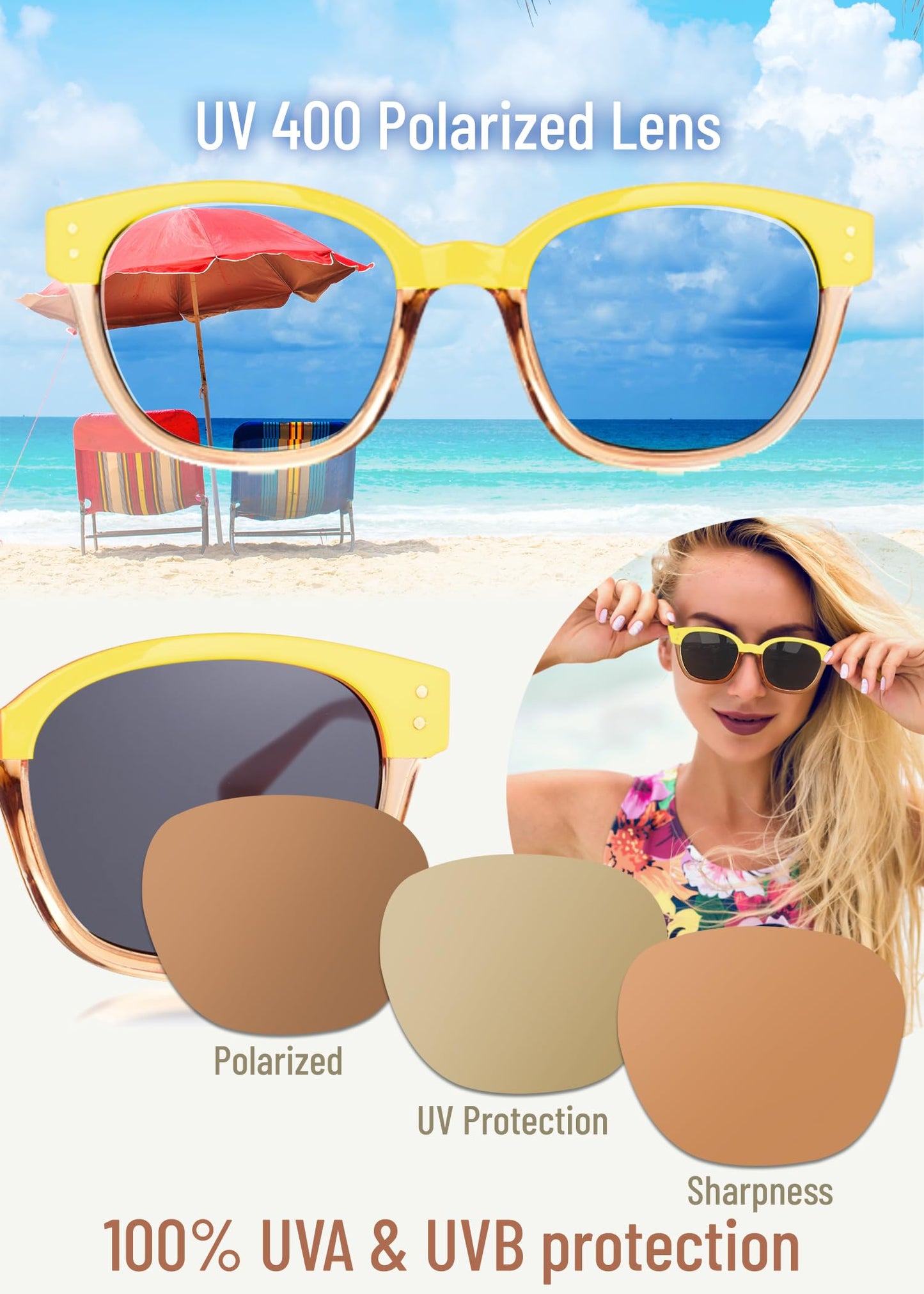 Leafael Polarized Sunglasses Women's Trendy Two Tone Design, UV400 100% Protection, Retro Square Frame, Lifestyle & Active