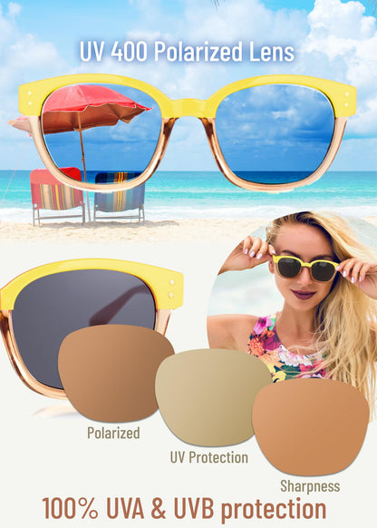 Leafael Polarized Sunglasses Women's Trendy Two Tone Design, UV400 100% Protection, Retro Square Frame, Lifestyle & Active