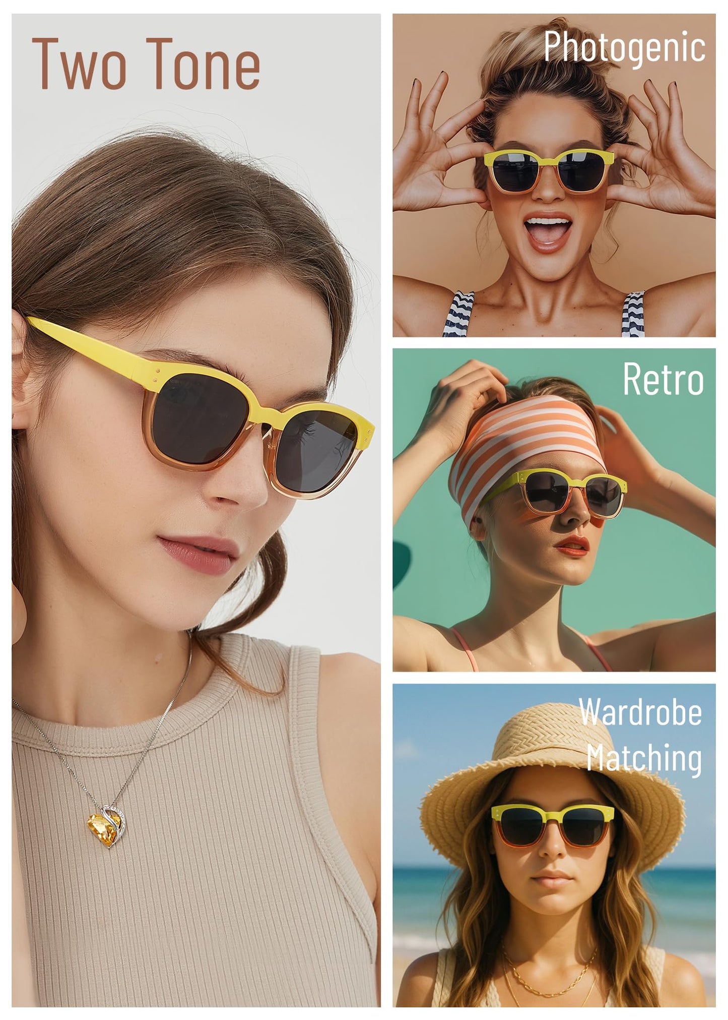 Leafael Polarized Sunglasses Women's Trendy Two Tone Design, UV400 100% Protection, Retro Square Frame, Lifestyle & Active