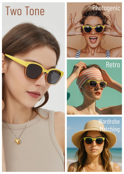 Leafael Polarized Sunglasses Women's Trendy Two Tone Design, UV400 100% Protection, Retro Square Frame, Lifestyle & Active